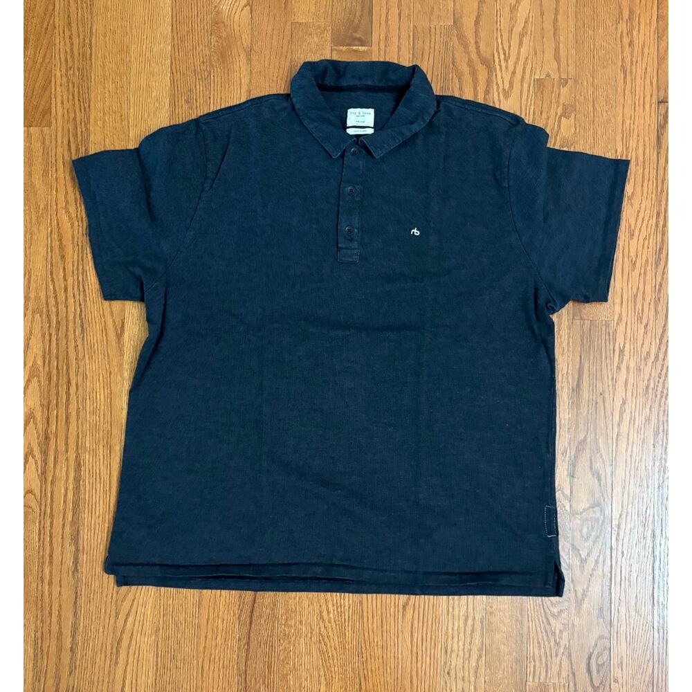 Rag & Bone‎ Men’s Polo Shirt Navy Blue Short Sleeve XXLT TG Linen Blend Casual